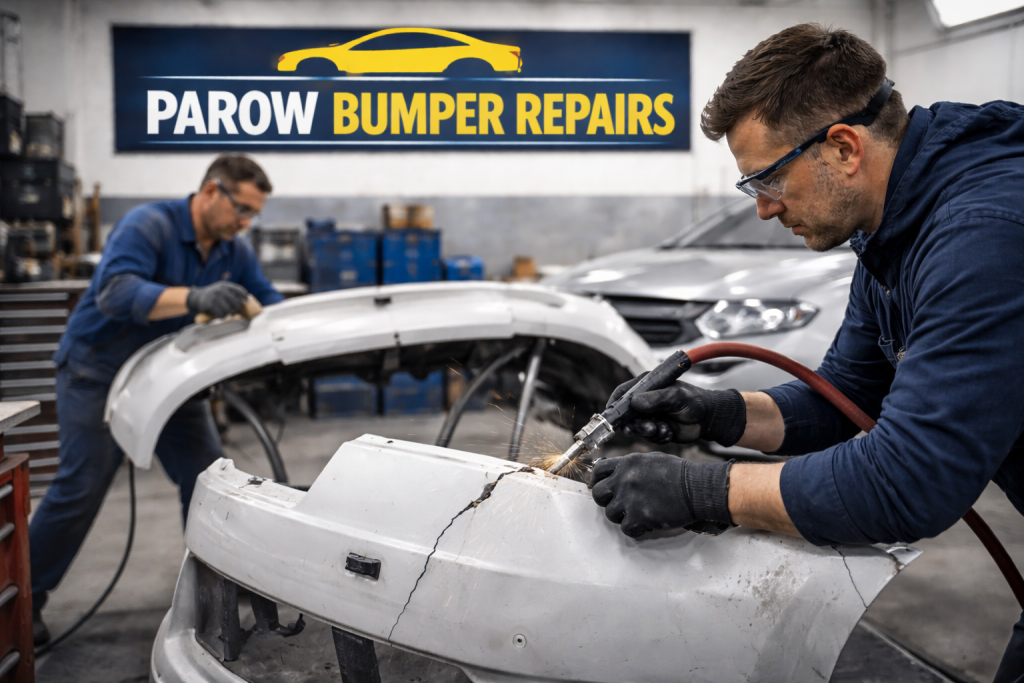Bumper repairs in Parow showing plastic welding and crack repair on damaged vehicle bumper