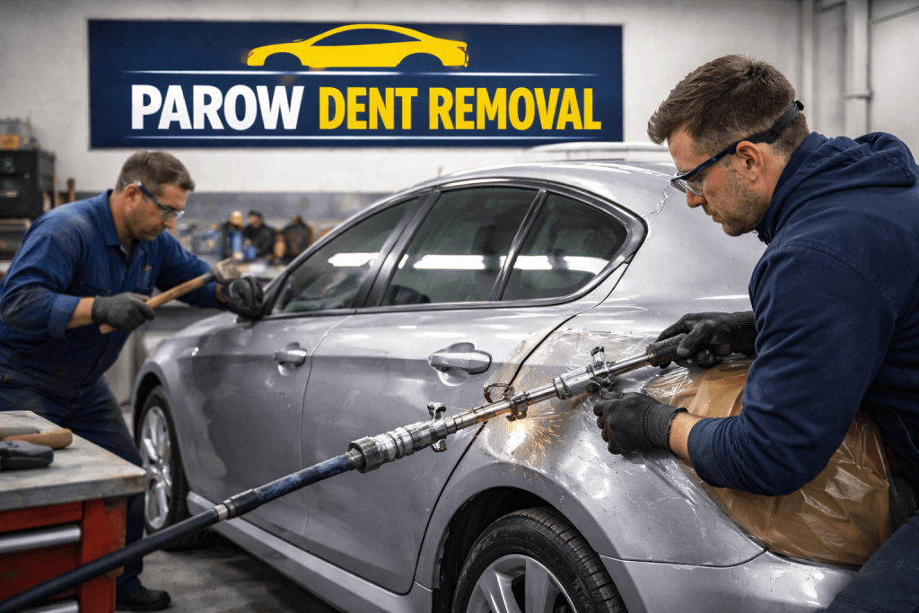 Dent removal and panel straightening in Parow workshop repairing vehicle body damage