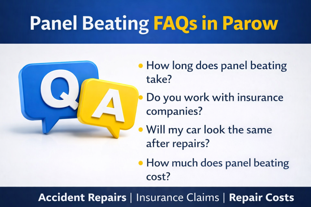 Panel beating FAQs in Parow covering accident repairs, insurance claims and repair costs